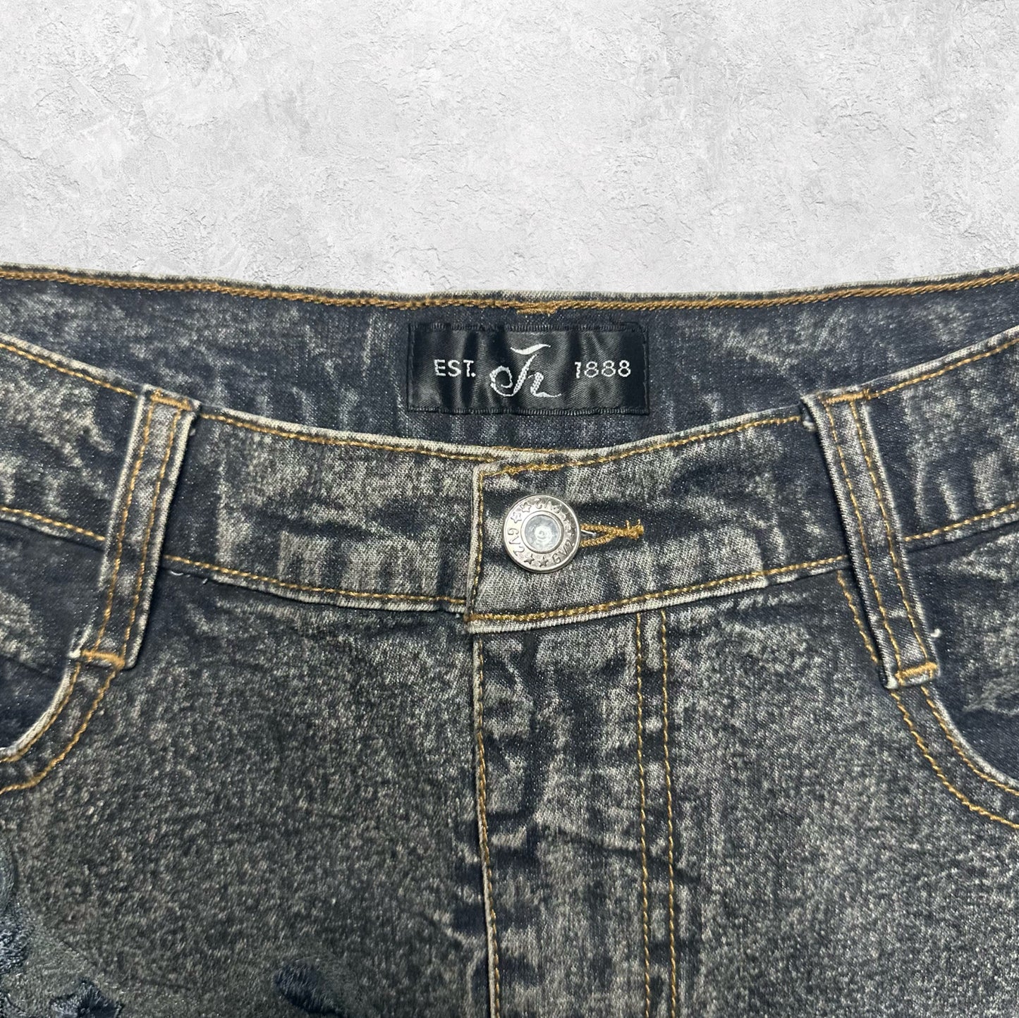 EST 1888 Floral Embroidery Denim Maxi Skirt