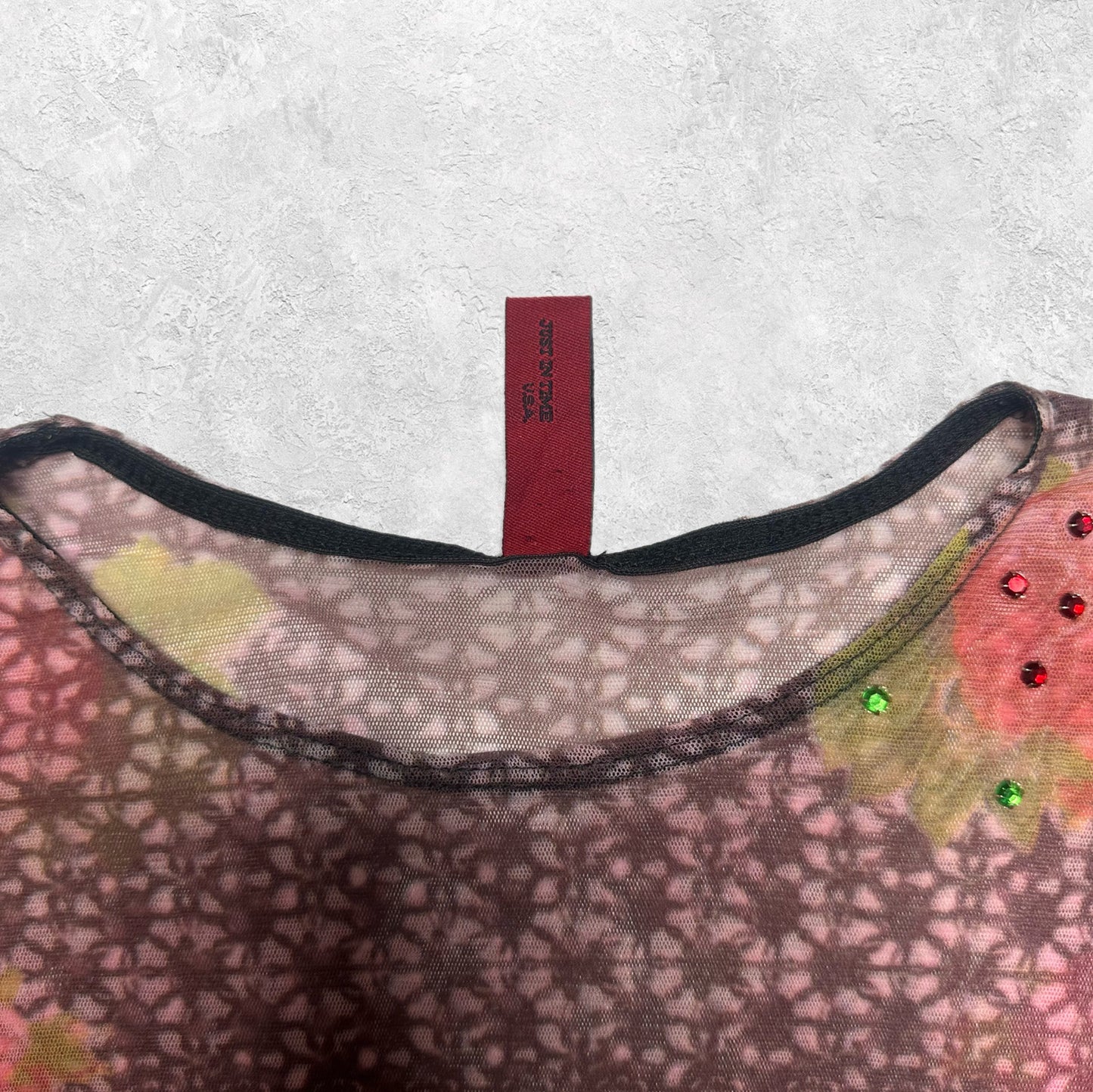 Just in Time "Rose Culture" Colorful Mesh Long Sleeve Top