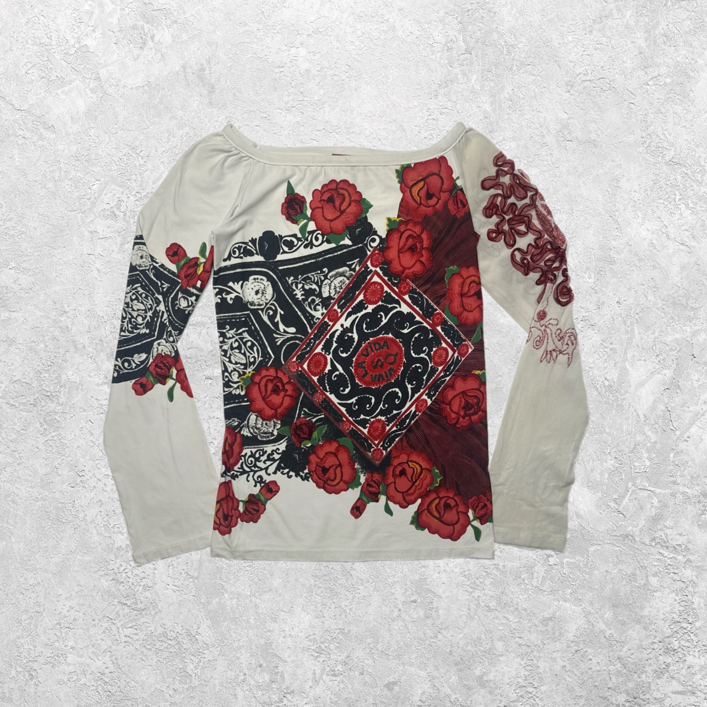 Save The Queen "Viva La Vida" Rose Graphic Long Sleeve Top