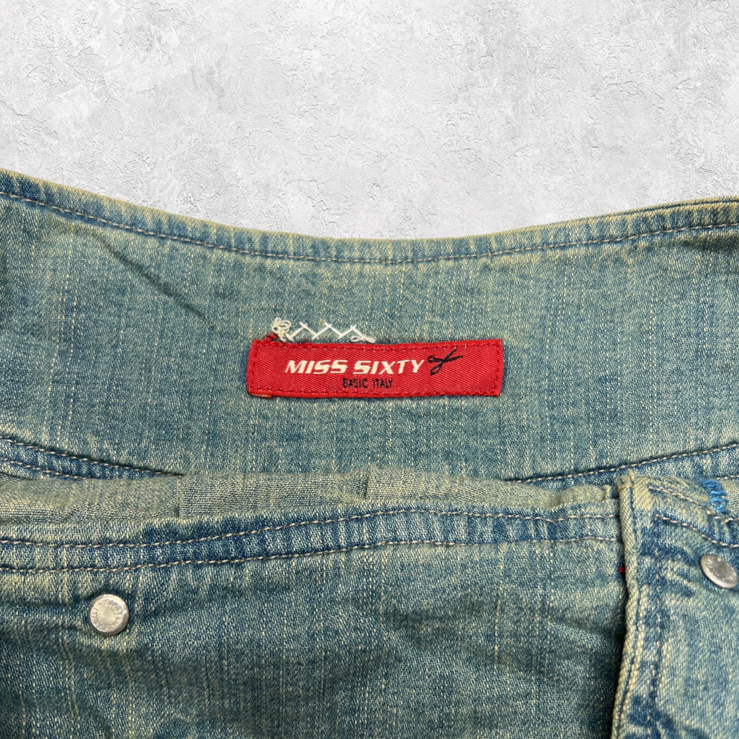 Miss Sixty Washed Denim Pleated Mini Skirt