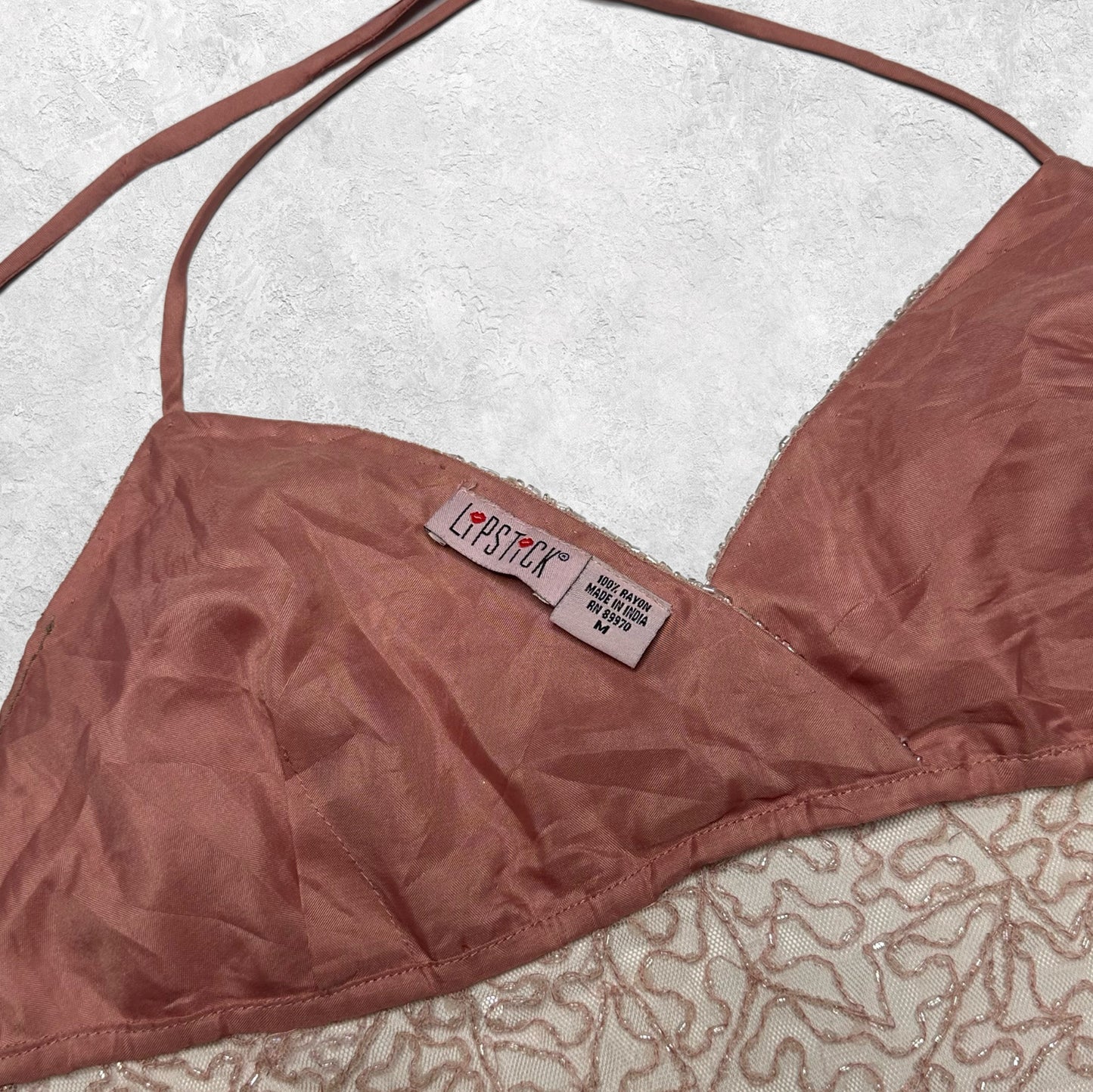 Lipstick Pink Beaded Backless Halter Top