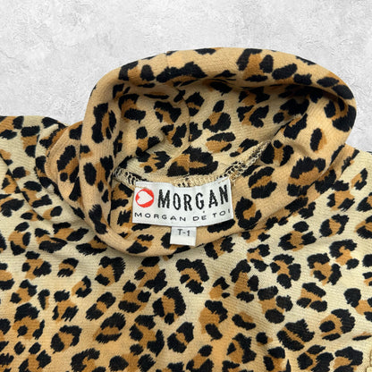 Morgan De Toi Mesh Cheetah Turtleneck Top