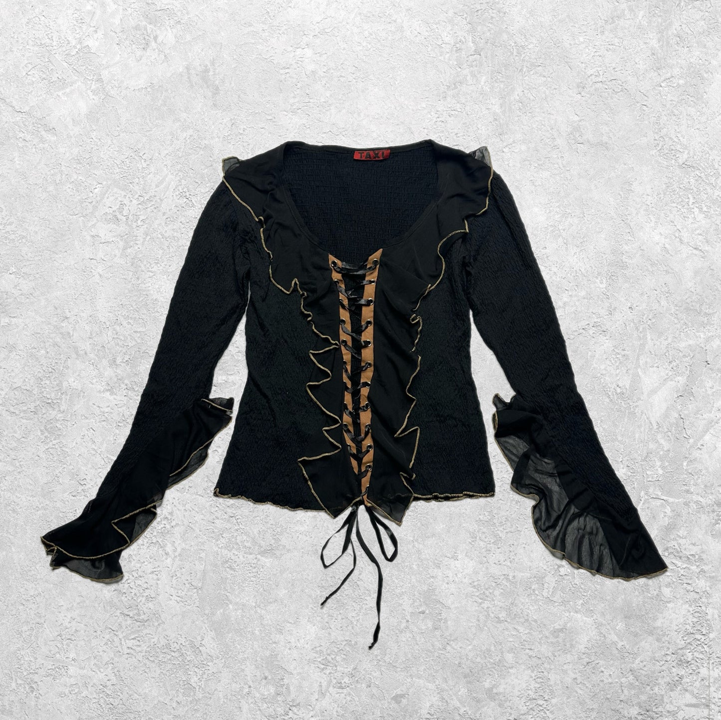 Taxi Flared Sleeve Lace Up Long Sleeve Top