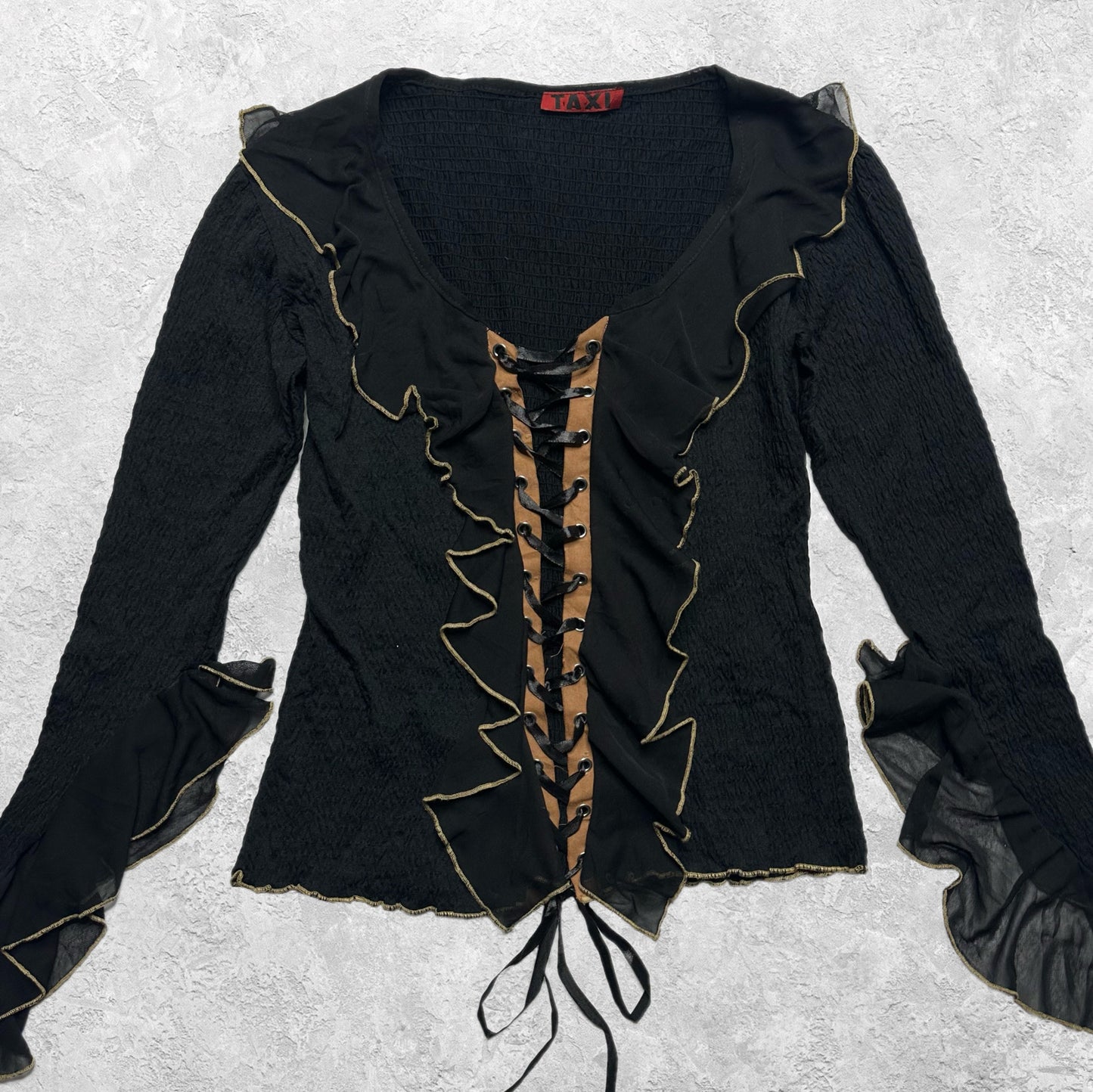 Taxi Flared Sleeve Lace Up Long Sleeve Top