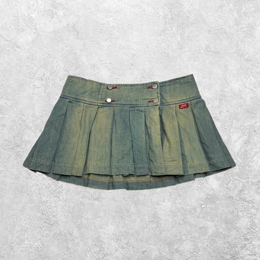 Miss Sixty Washed Denim Pleated Mini Skirt