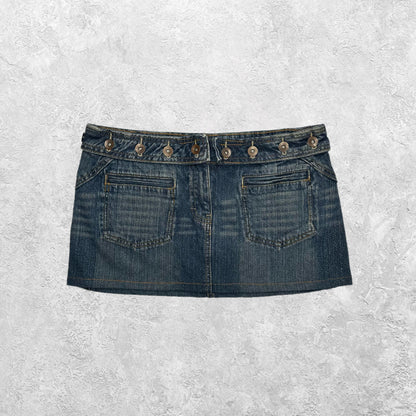 Conbipel Blue Denim Button Waist Mini Skirt