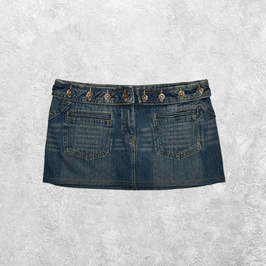 Conbipel Blue Denim Button Waist Mini Skirt