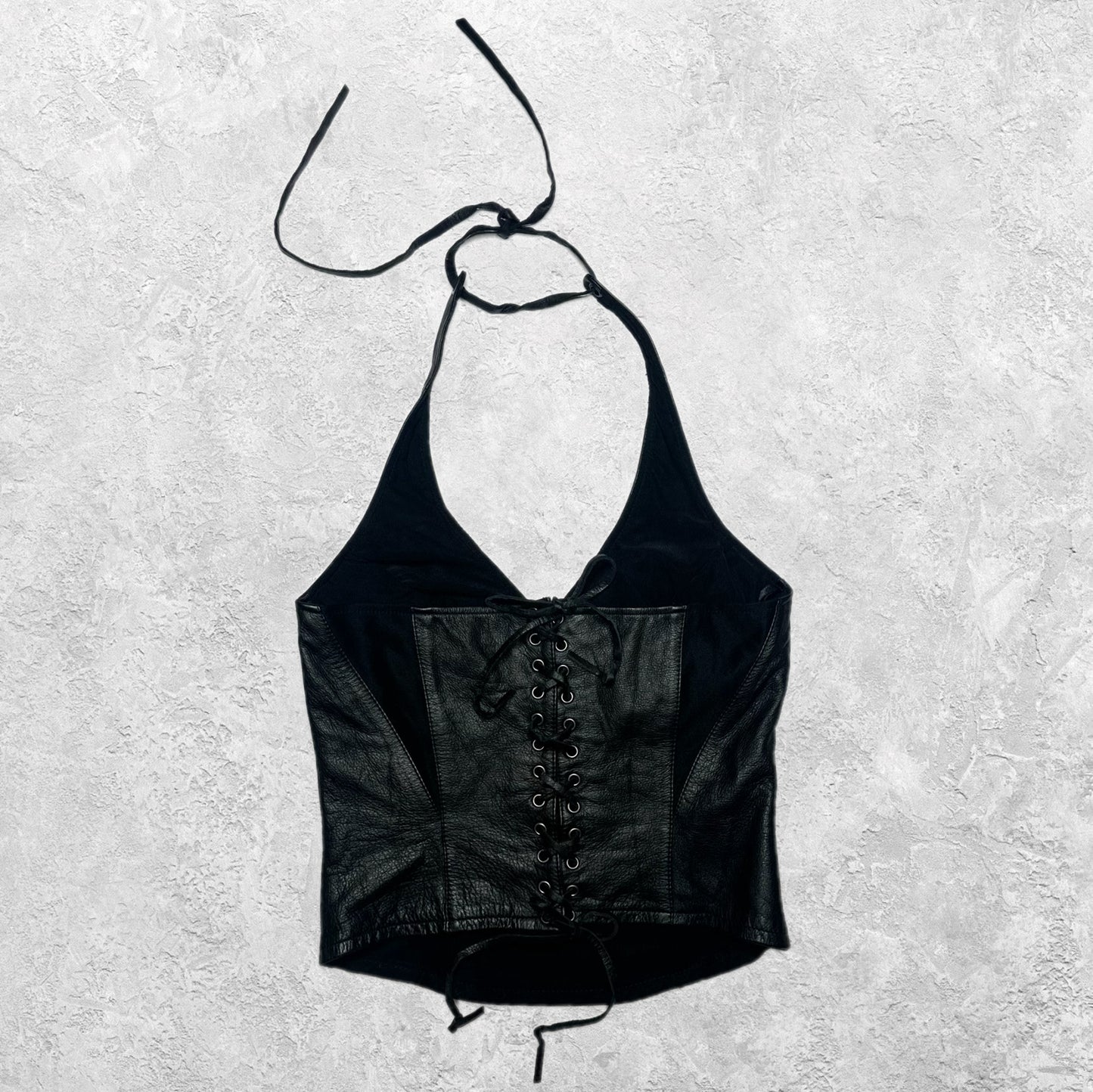 Harley Davidson Leather Lace Up Halter Top