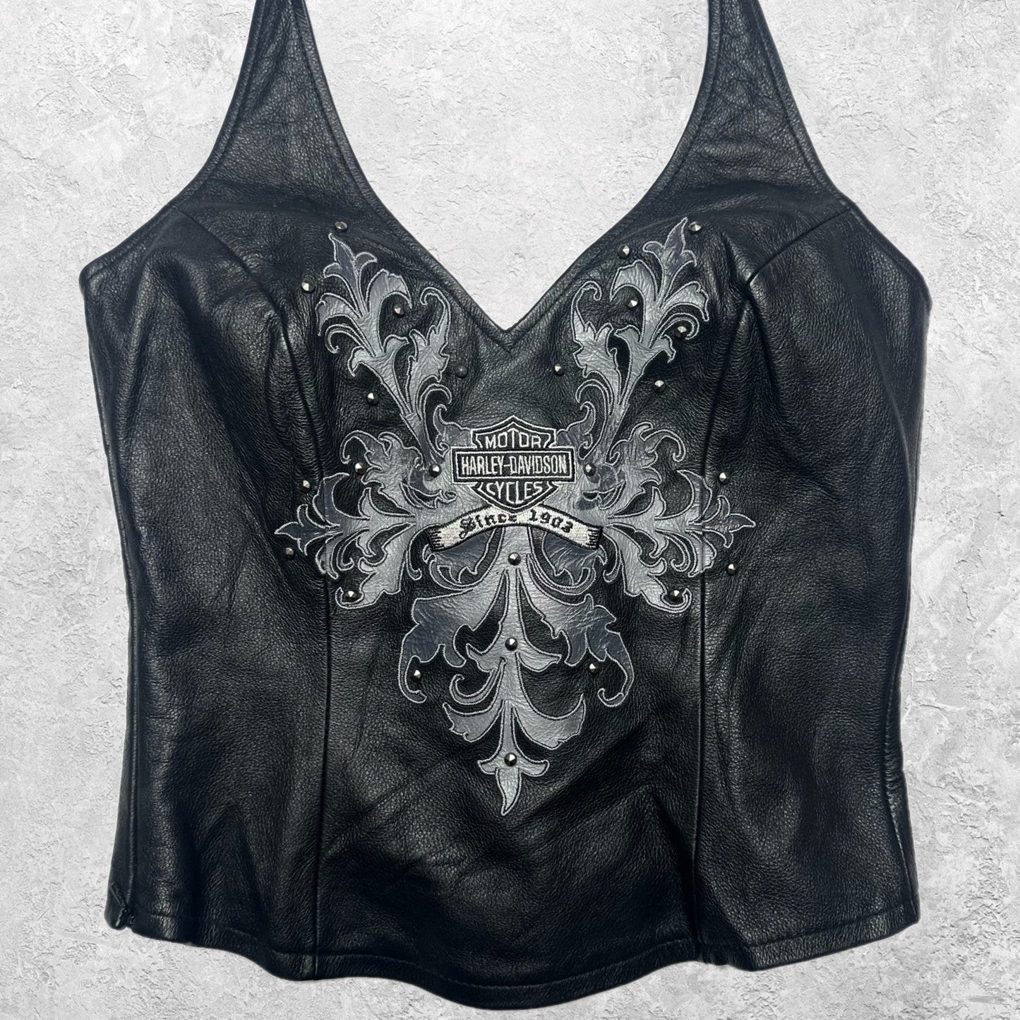 Harley Davidson Leather Lace Up Halter Top