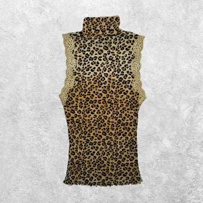 Morgan De Toi Mesh Cheetah Turtleneck Top