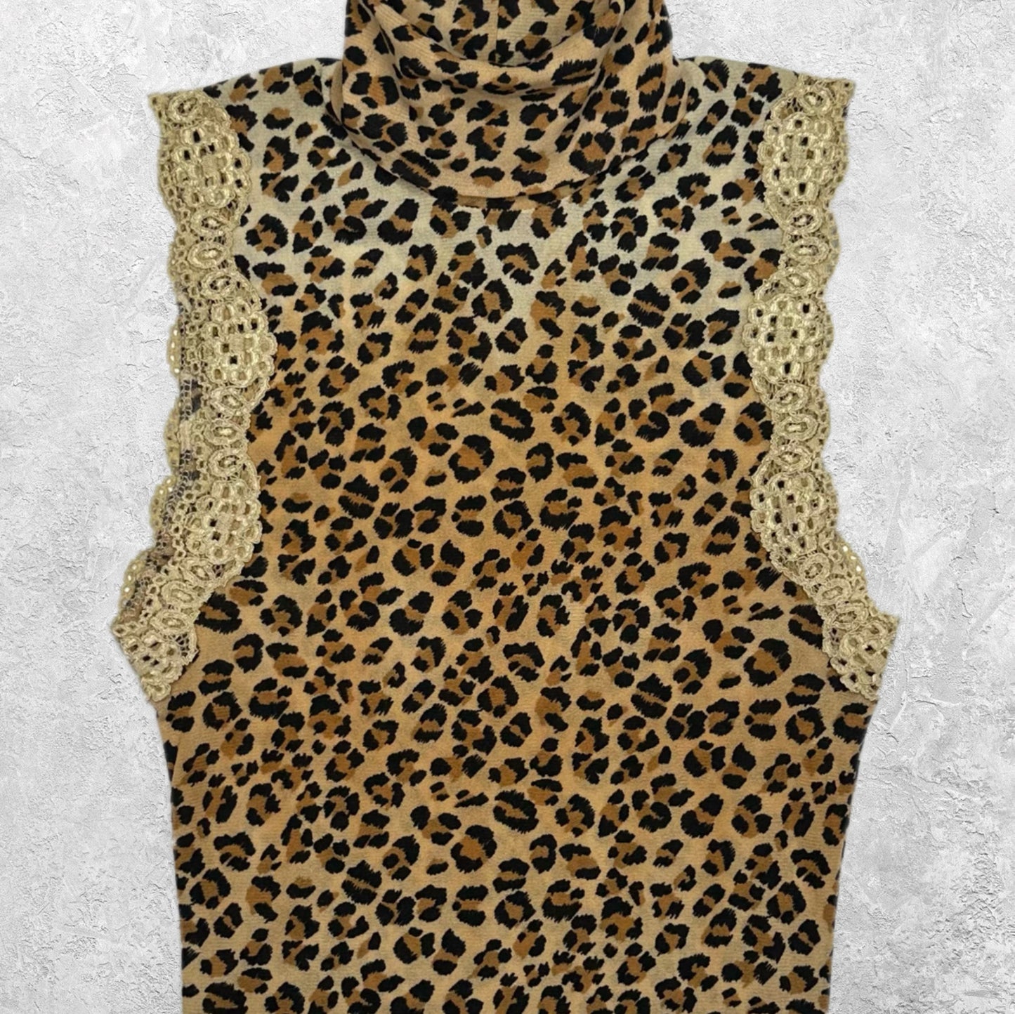 Morgan De Toi Mesh Cheetah Turtleneck Top