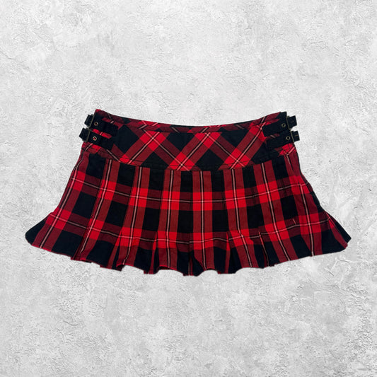 Review Red Pleated Plaid Mini Skirt