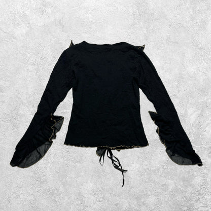 Taxi Flared Sleeve Lace Up Long Sleeve Top