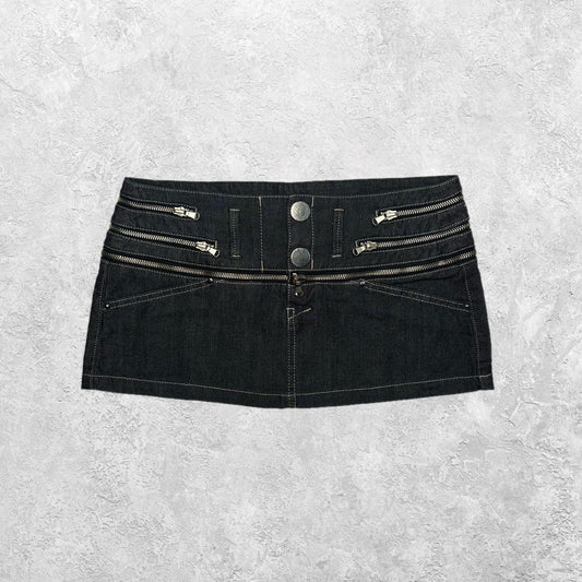 Tank Black Denim Zipper Micro Mini Skirt